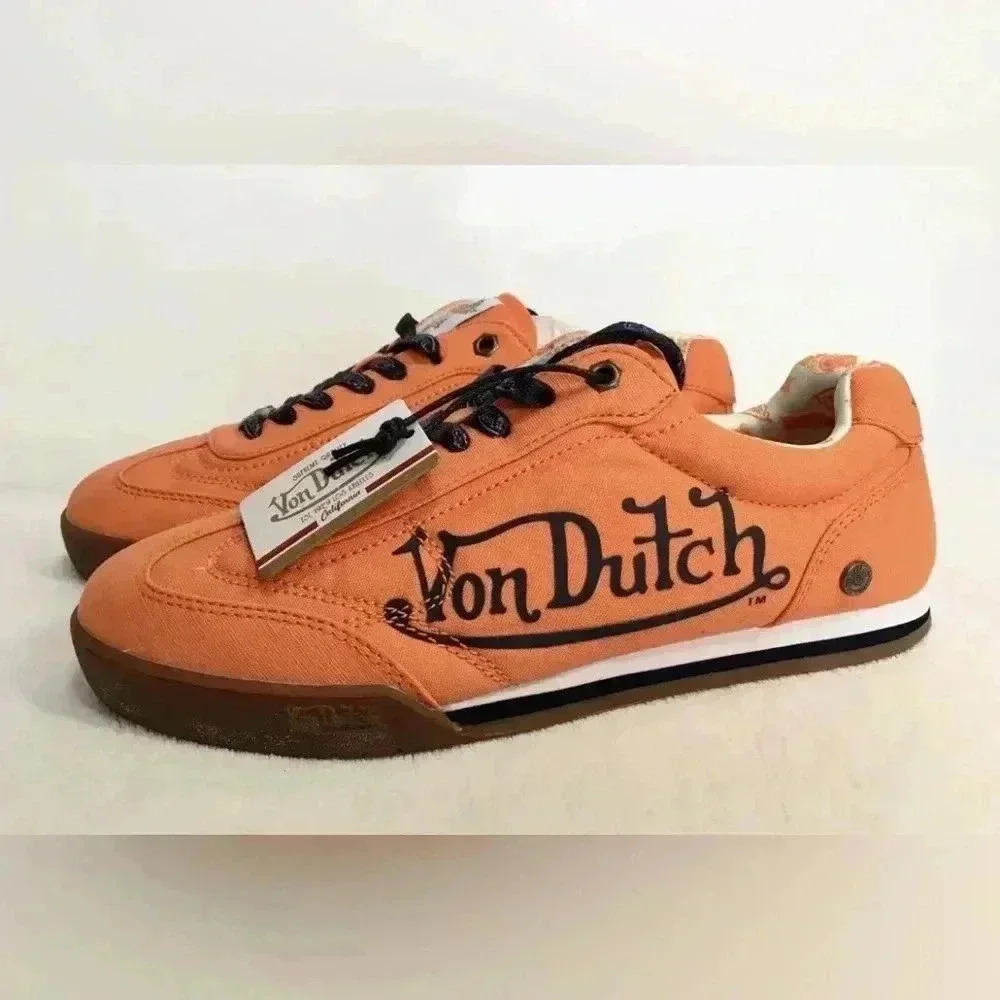 New Von Dutch Vanderdutch Orange Lace Up CLASSIC SNEAKERS Shoes Size 3.5